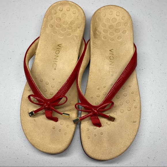 Vionic Bella II Lizard Flip Flops Red Bow Comfort Sandals 10 - Picture 3 of 7